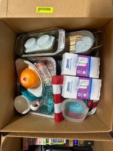 BOX OF KITCHEN UTENSILS AND HOME GOODS ITEMS