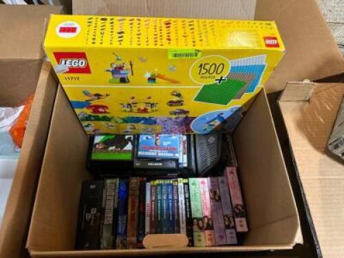 BOX OF DVD AND LEGOS
