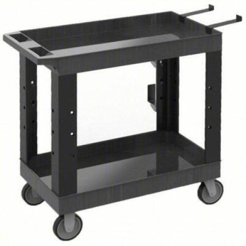 DESCRIPTION: (1) TUFFY UTILITY CART BRAND/MODEL: LUXOR #783T05 INFORMATION: BLACK, PLASTIC, 2 SHELVES, ERGONOMIC, 600 LB CAPACITY SIZE: 32" X 18" X 34