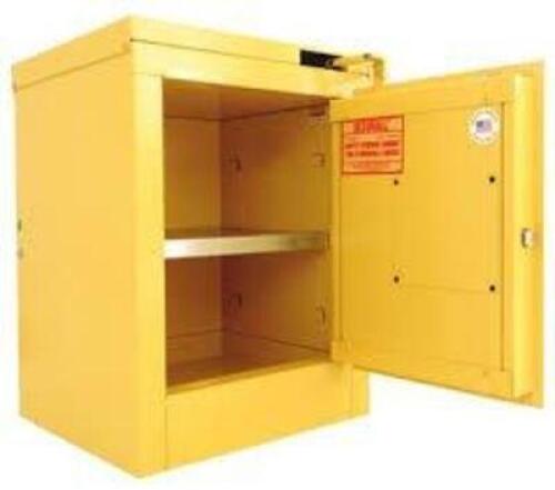 DESCRIPTION: (1) FLAMMABLE STORAGE CABINETBRAND/MODEL: SECURALLINFORMATION: YELLOW, STEELSIZE: APPROX 17" X 17" X 22"RETAIL$: $574.00 EAQTY: 1