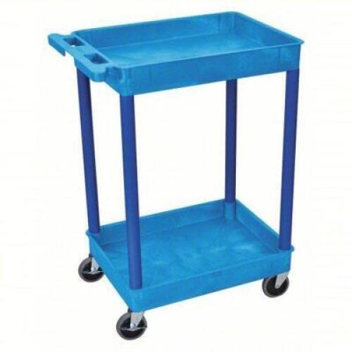 DESCRIPTION: (1) UTILITY CART WITH DEEP LIPPED SHELVES BRAND/MODEL: PRODUCT NUMBER #13W631 INFORMATION: BLUE, PLASTIC, 300 LB CAPACITY SIZE: 24" X 18"