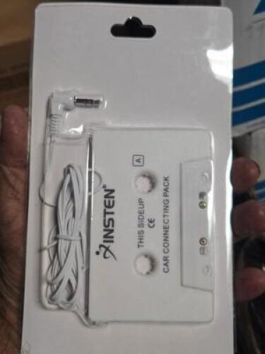 DESCRIPTION: (1) BOX OF (30) CAR CONNECTING CASSETTE TAPE BRAND/MODEL: INSTEN INFORMATION: WHITE, CORDED, CONNECTS TO PHONE RETAIL$: $13.99 EA QTY: 1
