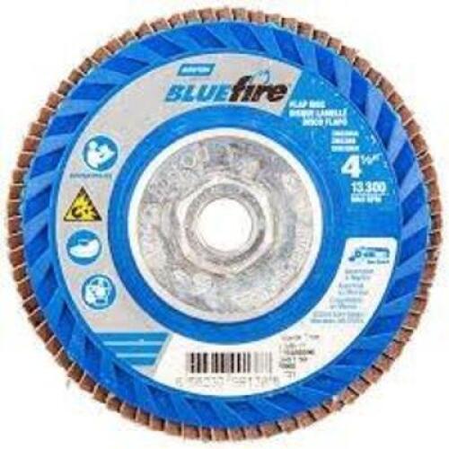DESCRIPTION: (2) BOXES OF (10) FLAP DISCS BRAND/MODEL: NORTON BLUE FIRE #61170 INFORMATION: 60 GRIT SIZE: 4-1/2" X 5/8 - 11 RETAIL$: $78.68 EA QTY: 2