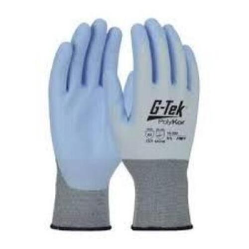 DESCRIPTION: (1) BOX OF (72) PAIRS OF POLY KOR GLOVES BRAND/MODEL: G-TEK #16-320 INFORMATION: LIGHT BLUE SIZE: 11. XXL RETAIL$: $10.00 PER PAIR QTY: 1