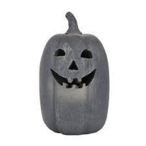 DESCRIPTION: (1) PUMPKIN JACK O'LANTERN HALLOWEEN DECORATION INFORMATION: SILVER, TALL SIZE: 6" RETAIL$: $18.99 EA QTY: 1