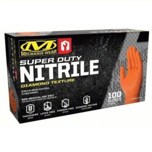 DESCRIPTION: (2) BOXES OF (100) DISPOSABLE GLOVES BRAND/MODEL: MECHANIX WEAR #60NP58 INFORMATION: ORANGE, NITRILE, POWDER FREE RETAIL$: $47.64 EA QTY: