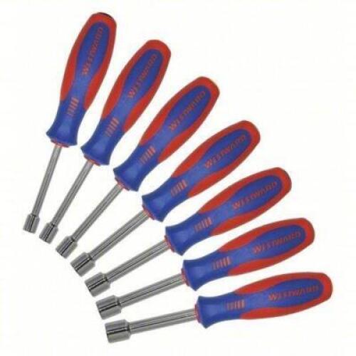 DESCRIPTION: (7) HOLLOW SHANK NUT DRIVER SET BRAND/MODEL: WESTWARD #401L17 INFORMATION: BLUE AND RED SIZE: 7 1/2 IN, 7 1/2 IN BOLT CLEARANCE, 3 IN SHA
