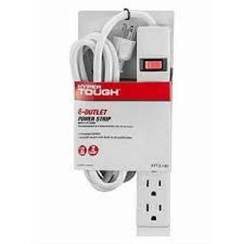 DESCRIPTION: (1) 6 OUTLET POWER STRIP BRAND/MODEL: HYPER TOUGH WM-10630LW SIZE: 8 FT RETAIL$: 9.97 QTY: 1