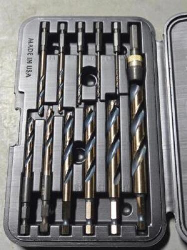 DESCRIPTION: (1) 12 PC QUICK RELEASE DRILL BIT SET BRAND/MODEL: MADE IN USA 998824 SIZE: 1/16" TO 1/2" RETAIL$: 134.88 QTY: 1