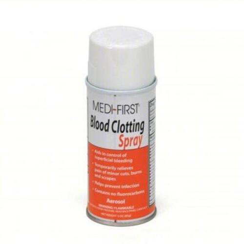 DESCRIPTION: (12) BLOOD CLOTTING SOLUTION SPRAY BRAND/MODEL: MEDI-FIRST 2MRY2 SIZE: 3 OZ RETAIL$: 156.6 QTY: 12