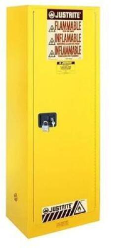 DESCRIPTION: (1) FLAMMABLE SAFETY CABINET BRAND/MODEL: JUSTRITE/892200 INFORMATION: 18G CR STEEL, MANUAL CLOSE DOOR SIZE: 23.25" W x 65" H x 18" D, 22