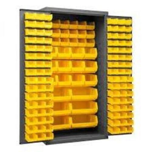 DESCRIPTION: (1) BIN STORAGE CABINETBRAND/MODEL: DURHAMINFORMATION: YELLOW BINS INCLUDED, HANDLE BROKEN, MUST INSPECTSIZE: APPROX 24" X 48" X 78"RETAIL$: $1625.00 EAQTY: 1
