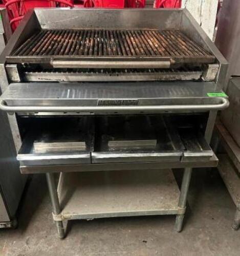 MAGIC KITCHEN 36" LAVA ROCK / WOOD BURNING CHARBROILER W/ STAINLESS STANDS.