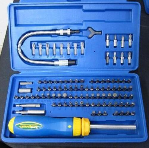 RATCHETING SCREWDRIVER AND BIT SET WITH HARD SHELL CASE