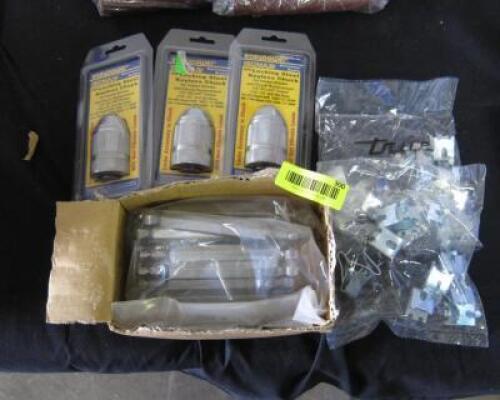 LARGE GROUP OF ASSORTED CHUCKS, BITS AND HARDWARE