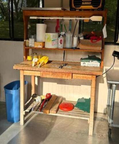 WOOD WORK BENCH WITH CONTENTS