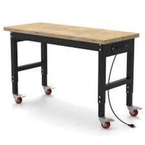 DESCRIPTION: (1) ROLLING WORK TABLE WITH OUTLET STRIP BRAND/MODEL: GARVEE #PHO_1148K6PF INFORMATION: BLACK WITH WOODEN TOP SIZE: 24" X 48" X 30" TO 40