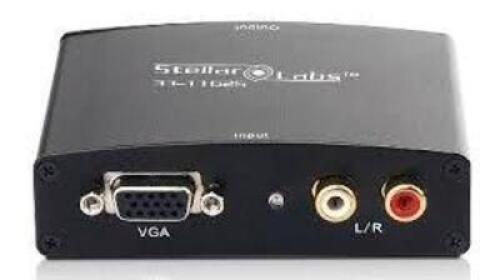 DESCRIPTION: (4) VGA VIDEO TO HDMI CONVERTER BRAND/MODEL: STELLAR LABS #33-11625 INFORMATION: VGA VIDEO PLUS L/R ANALOG AUDIO SIZE: 3.46"L x 2.68"W RE