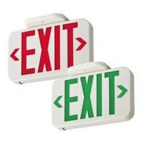 DESCRIPTION: (1) LED EXIT SIGN BRAND/MODEL: LITHONIA LIGHTING #EXRG INFORMATION: WHITE WITH RED OR GREEN LETTERS, INTERCHANGEABLE, NI-MH BATTERY RETAI