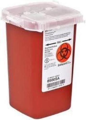 DESCRIPTION: (4) BIOHAZARD SHARPS CONTAINERS BRAND/MODEL: KENDALL #K8900SA INFORMATION: RED, NO LIDS INCLUDED SIZE: 1 QUART RETAIL$: $4.20 EA QTY: 4