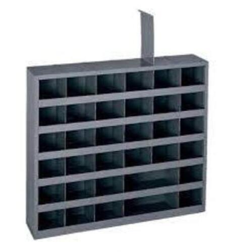 DESCRIPTION: (1) PIGEONHOLE BIN UNITBRAND/MODEL: DURHAM #314-95INFORMATION: GRAY, STEEL, 36 BINSSIZE:&nbsp;24 in x 4 3/4 in x 24 inRETAIL$: $98.99 EAQTY: 1