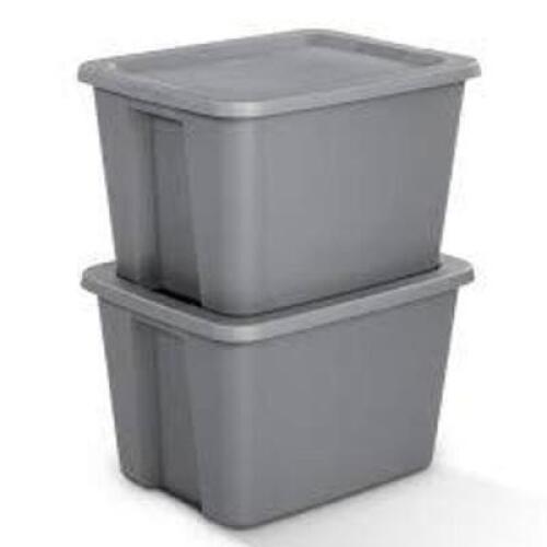 DESCRIPTION: (4) STORAGE CONTAINERS WITH LATCHING LIDS BRAND/MODEL: STERILITE #2186LAB83F INFORMATION: TITANIUM, 18 GALLON SIZE: 23 1/8" X 18 1/8"X 14