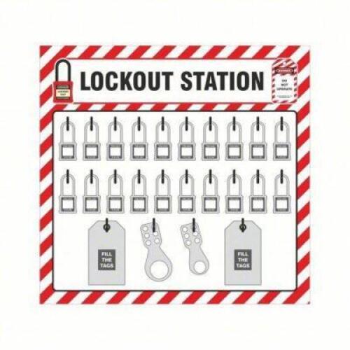 DESCRIPTION: (1) LOCKOUT TAGOUT STATION BRAND/MODEL: ZING #61UJ07 INFORMATION: LOCKOUT STATION, NO PADLOCKS, LOCKOUT BOARD, TEXT, 7802 RETAIL$: $177.2