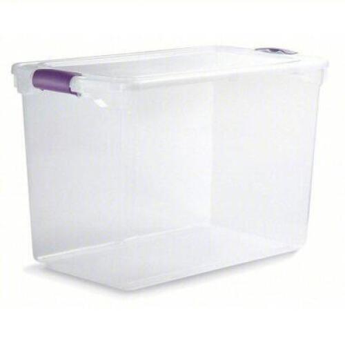 DESCRIPTION: (3) STORAGE TOTE BRAND/MODEL: HOMZ #13N883 INFORMATION: CLEAR BODY WITH CLEAR LID SIZE: 28 GAL, 28 3/4 IN X 16 IN X 18 1/4 IN RETAIL$: $3