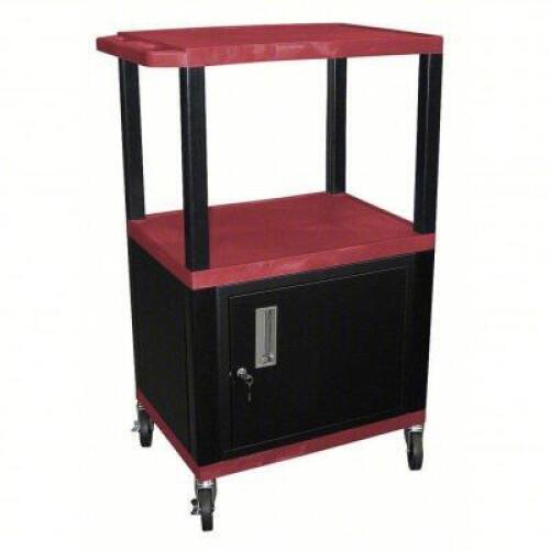 DESCRIPTION: (1) AUDIO/VIDEO CART BRAND/MODEL: 5WCR8 INFORMATION: Plastic Shelves & Steel Storage Cabinets SIZE: 24 in x 18 in x 42-1/2 in RETAIL$: $4