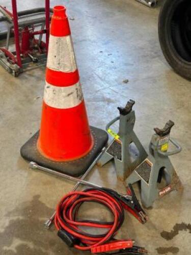 JUMPER CABLES, LUG WRENCH, JACKS AND PARKING LOT CONE