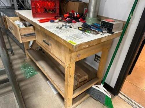 60" X 24" WOODEN SHOP TABLE.