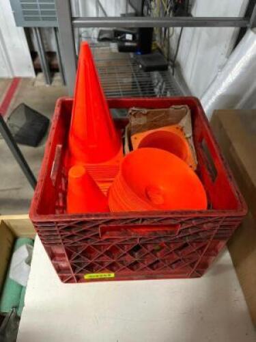 MILK CRATE AND CONTENTS - SMALL PLASTIC TRAFFIC CONES