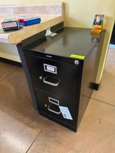 (6) TWO DRAWER HALF SIZE BLACK METAL FILE CABINETS,