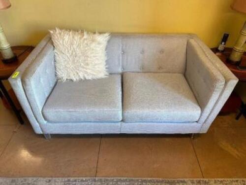 TWO CUSHION OFF WHITE UPHOLSTERED SOFA