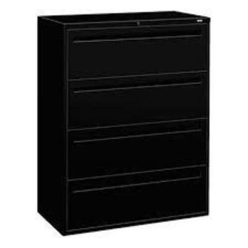 DESCRIPTION: (1) LATERAL FILING CABINET BRAND/MODEL: HON INFORMATION: BLACK, 4 DRAWER SIZE: 42" X 19-1/4" X 53-1/4" RETAIL$: $1446.64 EA QTY: 1