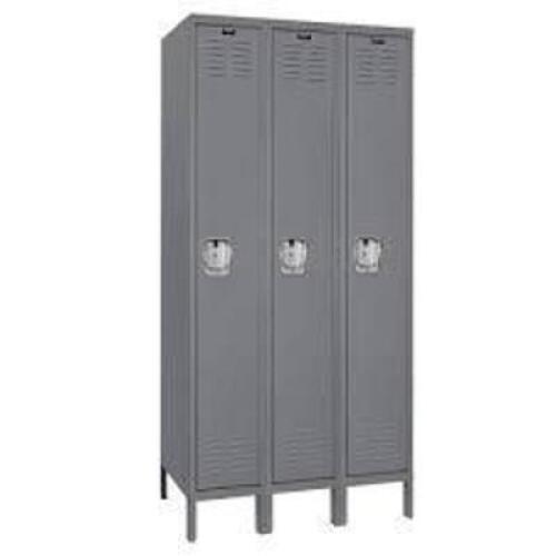 DESCRIPTION: (1) PREMIUM STORAGE LOCKERSBRAND/MODEL: HALLOWELLINFORMATION: GRAY, SLIGHT DAMAGE, MUST COME INSPECT, UNASSEMBLEDSIZE: 1 TIER, 3 WIDERETAIL$: $763.32 EAQTY: 1