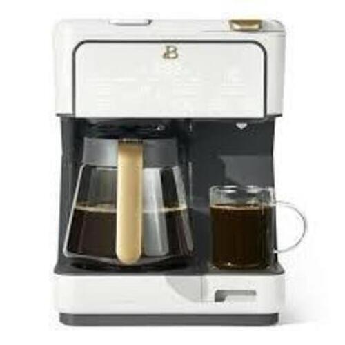 DESCRIPTION: (1) MULTI-BREW COFFEE MAKER BRAND/MODEL: BEAUTIFUL INFORMATION: WHITE AND GOLD RETAIL$: $129.99 EA QTY: 1