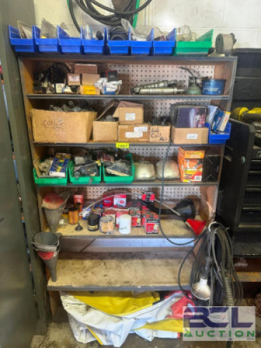 CONTENTS OF SHELF - ASSORTED HARDWARE, FASTENERS, AND TOOLING