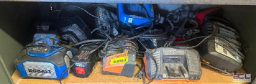 (1) LOT OF ASSORTED BATTERY CHARGERS AND BATTERY'S.