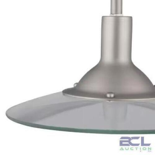 HAMPTON BAY 1 LIGHT PENDANT WITH BRUSHED STEEL SHADE.