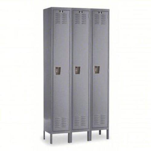 DESCRIPTION: (1) WARDROBE LOCKER BRAND/MODEL: HALLOWELL #1ABX1 INFORMATION: LOUVERED, 1 TIERS, 3 UNITS WIDE, PADLOCK HASP SIZE: 36 IN X 18 IN X 66 IN