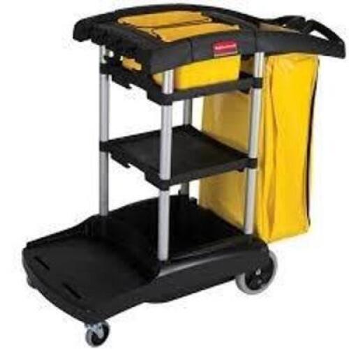 DESCRIPTION: (1) HIGH CAPACITY JANITOR CART BRAND/MODEL: RUBBERMAID #FG9T7200BLA INFORMATION: BLACK, NO BAG INCLUDED RETAIL$: $360.00 EA QTY: 1