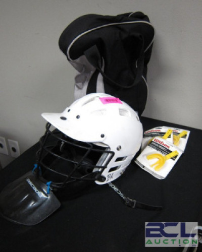 LACROSS HELMET AND BAG OF APPROX (50) LACROSS BALLS