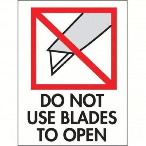 DESCRIPTION: (6) PACKS OF (500) SHIPPING LABELS, INSTRUCTION HANDLING LABELS BRAND/MODEL: TAPECASE #16U857 INFORMATION: "DO NOT USE BLADES TO OPEN" SI