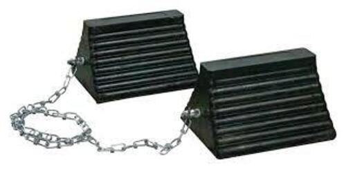 DESCRIPTION: (1) SET OF WHEEL CHOCK BRAND/MODEL: CHECKERS #437T70 INFORMATION: BLACK/WITH CHAIN SIZE: 16"L X 7"W X 4"H RETAIL$: 82.95 PER LOT QTY: 1