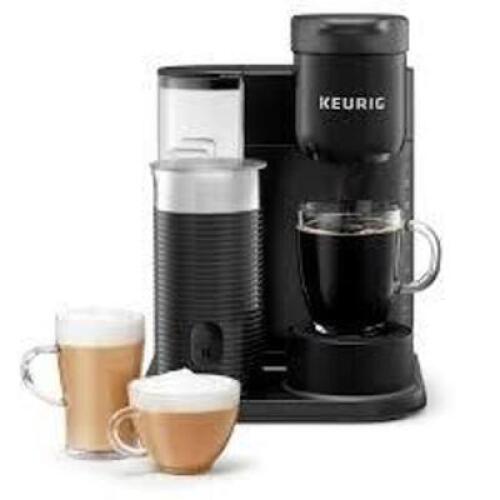 DESCRIPTION: (1) SINGLE SERVE COFFEE MAKER BRAND/MODEL: KEURIG INFORMATION: K CAFE, BLACK RETAIL$: $119.99 EA QTY: 1