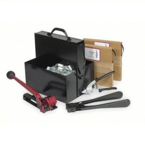 DESCRIPTION: (1) STRAPPING KITBRAND/MODEL: PRODUCT NUMBER #3CTW9INFORMATION: STEEL, 1765 LB BREAK STRENGTH, INCLUDES&nbsp;Cutter; Portable Strapping; Sealer; Seals; Tensioner; Tool&nbsp;BoxSIZE: 3/4" X 0.02"RETAIL$: $562.08 EAQTY: 1