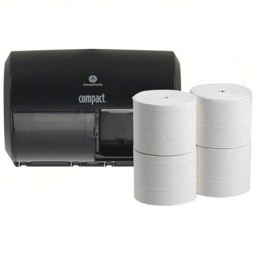 DESCRIPTION: (1) TOILET PAPER DISPENSER BRAND/MODEL: GEORGIA PACIFIC #32GV93 INFORMATION: CORELESS, HORIZONTAL DOUBLE ROLL, PLASTIC, BLACK, COMPACT� R
