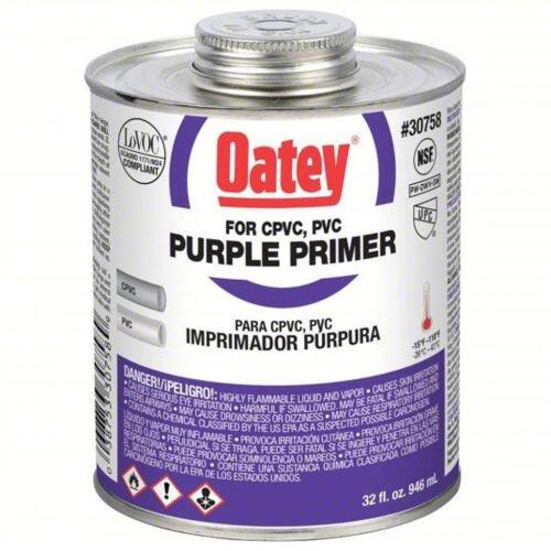 DESCRIPTION: (4) PURPLE PVC/CPVC PRIMER BRAND/MODEL: OATEY 30758 SIZE: 32 OZ RETAIL$: 102.04 QTY: 4