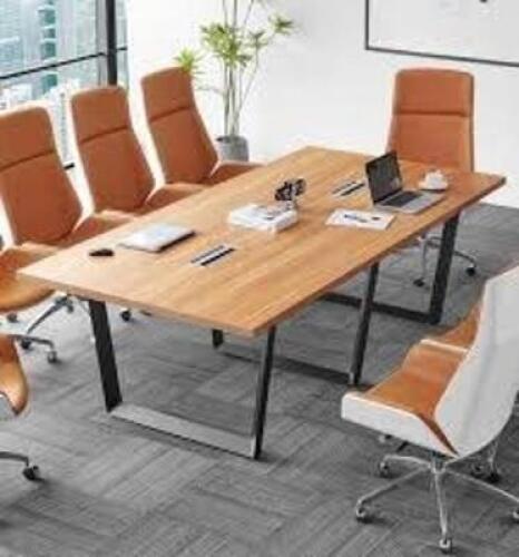 DESCRIPTION: (1) ROLLING CONFERENCE TABLE WITH CABLE PORT INFORMATION: WOOD GRAIN, MUST ASSEMBLE, IMAGES ARE FOR ILLUSTRATION PURPOSES ONLY AND MAY NO